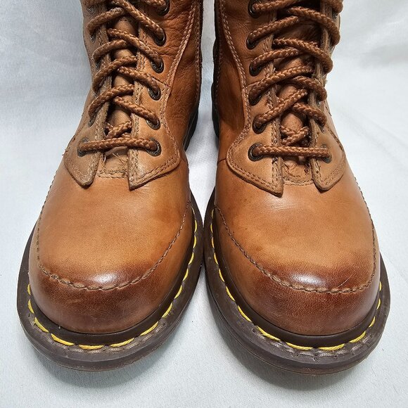 Doc Dr Martens 14 Hole Tan Tall Leather Boots Air Wair 11472 Women's 8 Men's 7i - Picture 4 of 13